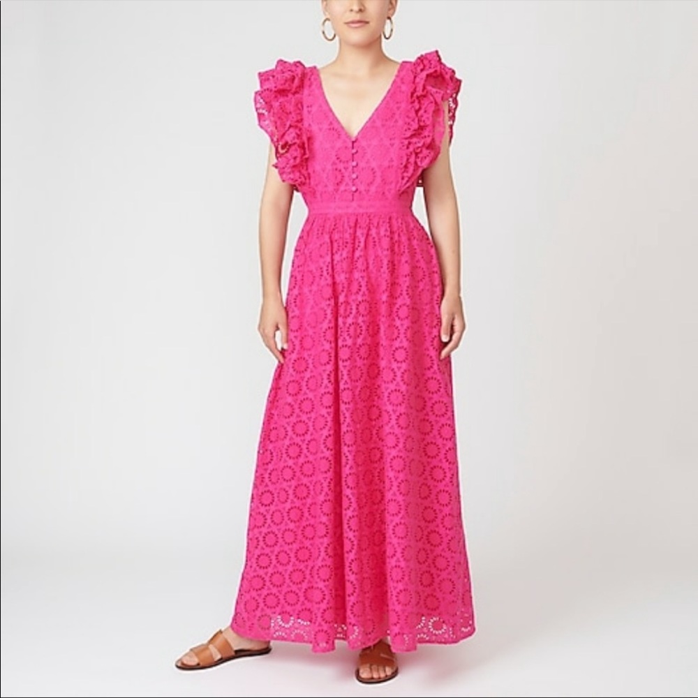 Jcrew ruffle sleeve maxi dress in eyelet - NWT. Size 4. Item AP227. sold out